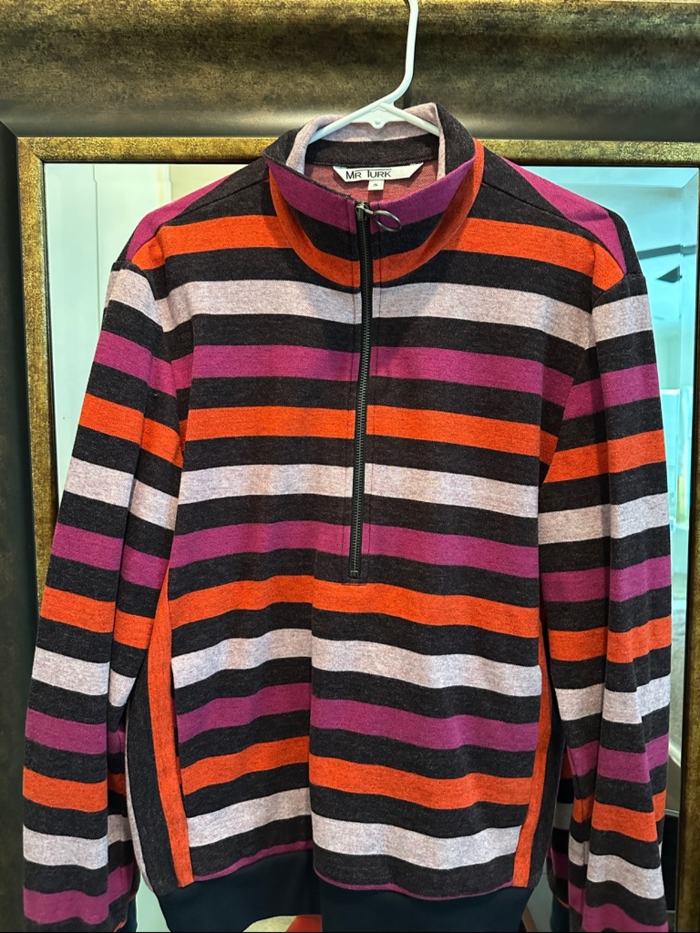 Mr. Turk Striped Half-Zip Sweater - Black, Orange, Purple, Gray